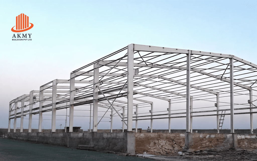 Modern pre-engineered steel building structure ideal for commercial use.